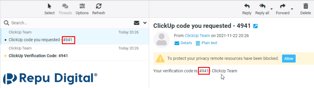 Bạn mở email muốn đổi trong ClickUp để lấy mã xác nhận