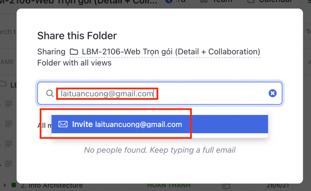Invite qua email của user mới